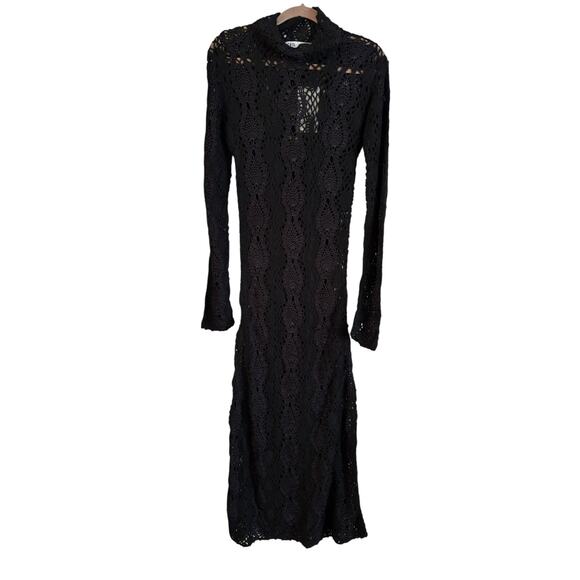 NWT Zara Crochet Black Long Sleeve Maxi Dress Ember Knit Limited